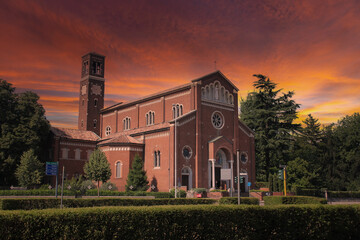 Sunset over church. Milan. Italy.