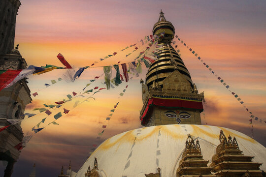 Swayambhunath Stupa, also known as Monkey Temple in the Kathmandu valley of Nepal.
