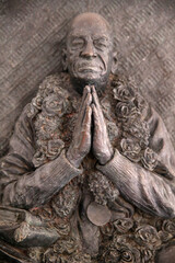 Relief in A. C. Bhaktivedanta Swami Prabhupada's mausoleum in Vrindavan, Uttar Pradesh. India.