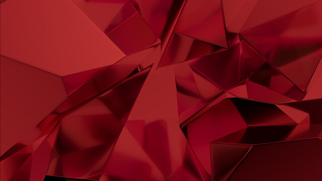 Crystal Fragments with Vibrant Red hues create a Refractive Luxury Wallpaper. Contemporary 3D Render.