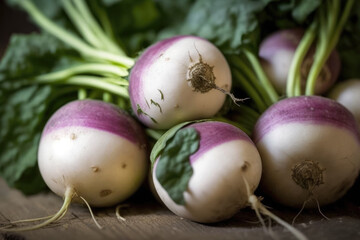 Premium Close up view of Turnips. Vegan themed, healthy produce concept. Generative AI.