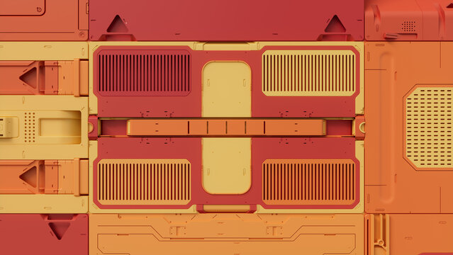 Tech Wallpaper with Futuristic, Multicolored Science Fiction Panels. 3D Render.