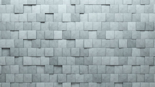 Polished, 3D Wall background with tiles. Square, tile Wallpaper with Semigloss, Concrete blocks. 3D Render