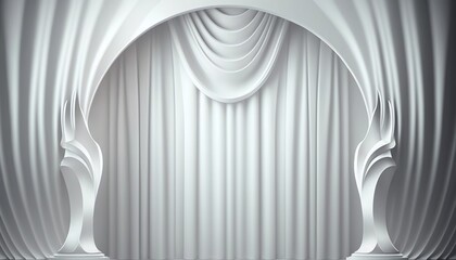 White soft pastel Curtain Stage Award Background. Trophy on White Carpet pastel Background. Generative ai