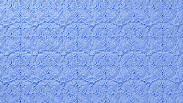 Blue 3D Ornamental Pattern Background. Classical Light Ornate Wallpaper.