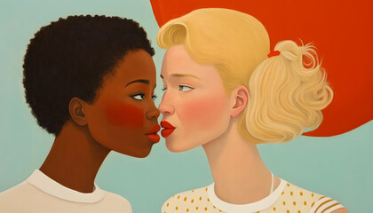 romantic kiss of homosexual couple, sculpture, love concept, 3d rendering, gay love, lesbians, self love