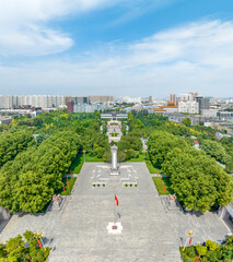 Aerial photography of Martyrs Cemetery and North China Revolutionary War Memorial Hall of North China Military Region, Shijiazhuang City, Hebei Province, China