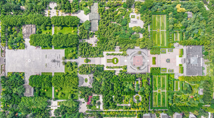 Aerial photography of Martyrs Cemetery and North China Revolutionary War Memorial Hall of North China Military Region, Shijiazhuang City, Hebei Province, China