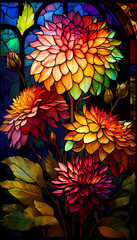 Stained Glass Dahlias created with Generative AI Technology - 575863563