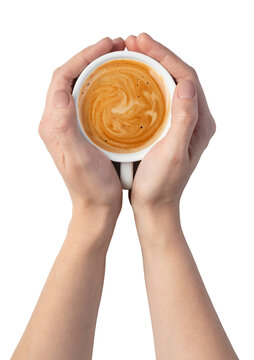 Woman's hand and coffee cup on transparent background. png file