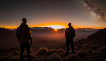 silhouette of a couple walking on the sunset