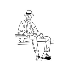 Black man sitting Casual business  People lifestyle Hand drawn Line art illustration
