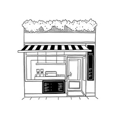 Cafe restaurant Front shop Hand drawn line art illustration 