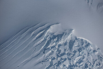 Aerial image of crevasses on the flanks of Mount Erebus, Antarctica.
