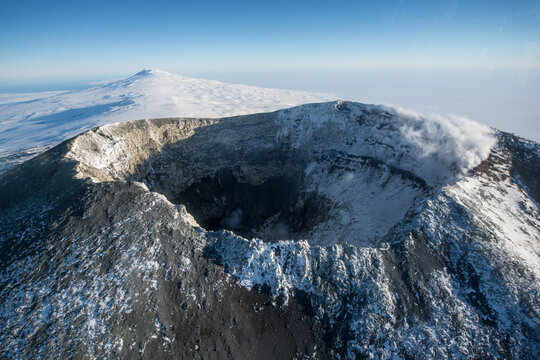 The summit crater of Mount Erebus, Antarctica.