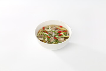 Fresh Ribs Spicy soup, food in a white bowl on 