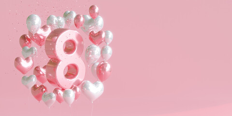 women's day background. 8 with balloon, 3d illustration