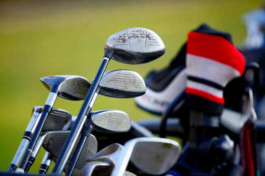 Golf clubs on a green in France