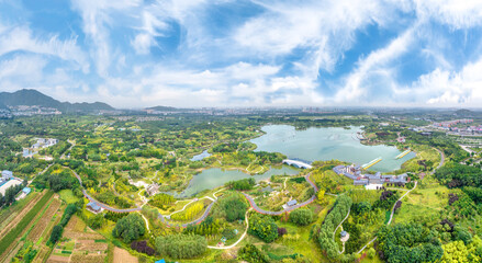 Aerial photography of Longquan Lake Wetland in Luquan District, Shijiazhuang City, Hebei Province, China