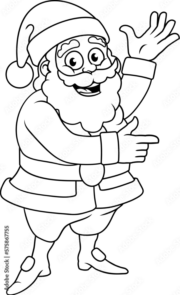 Sticker A Christmas cartoon illustration of Santa Claus pointing and waving