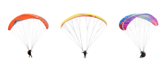 Tuinposter collection Bright colorful parachute on transparent background. png file. Concept of extreme sport, taking adventure challenge. © Puttachat