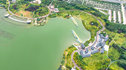 Aerial photography of Longquan Lake Wetland in Luquan District, Shijiazhuang City, Hebei Province, China