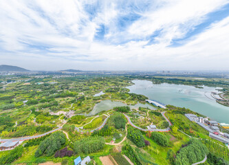 Aerial photography of Longquan Lake Wetland in Luquan District, Shijiazhuang City, Hebei Province, China