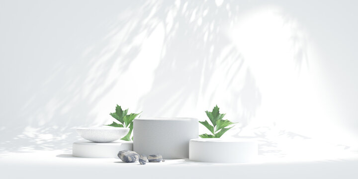 display podium white background and stone for product presentation. 3d rendering