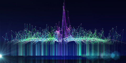 Abstract  background contain color  web grid with blurred lines data. Big Data. Technology  wireframe interlacement concept in virtual space. Banner for business, science and technology data.