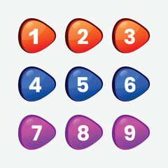 Colorful bullet points numbers with button style and game level selection button design.