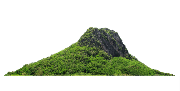 Panorama island, hill, mountain on transparent background. png file. for photo montage. Used for graphics.