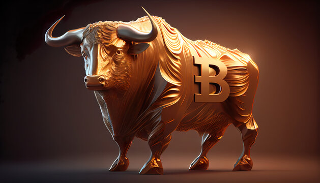 Bitcoin Bull Run, golden bitcoin bull, Illustration, Artwork
