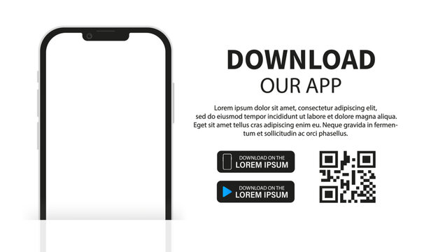 Advertising banner page for downloading the application for a mobile phone, smartphone. Download buttons with a qr scan code template. Vector illustration