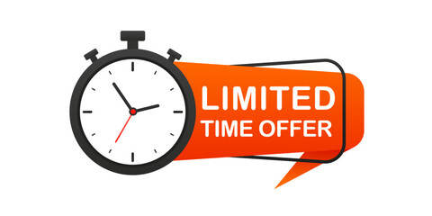 Limited offer icon with countdown. Super promo label with alarm clock and word. Banner of the latest offer for sales promotion. Offer, flat modern label, countdown alarm clock. Vector illustration