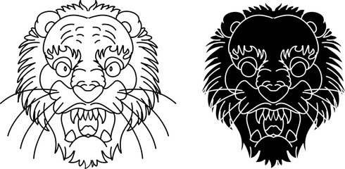 Tiger and dragon fighting tattoo.Japanese style Dragon with tiger and peony flower on cloud tattoo.