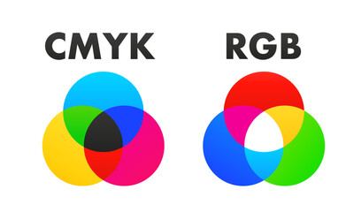CMYK and RGB color palette vector template. Rgb and Cmyk logo template service print typography. Mixed spectrum graph. Vector illustration