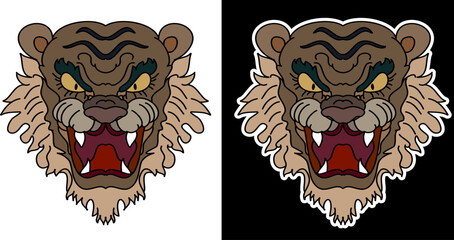 Tiger and dragon fighting tattoo.Japanese style Dragon with tiger and peony flower on cloud tattoo.