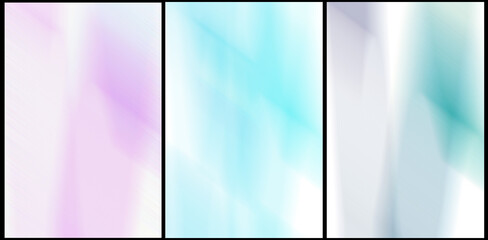 Abstract lilac-blue watercolor background of straight lines to advertise cosmetic products. Gradient. Long banner, set of 3 vertical images.