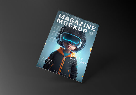 Magazine Cover Mockup on Black Surface