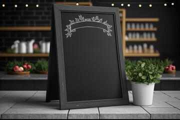 Blank Menu Chalkboard Mockup Outside Of Store Restaurant Or Coffee Shop - Generative AI