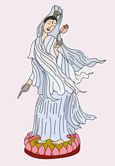 Guanyin or Guan Yin vector for tattoo.Chinese god and art Guan Yin character design.