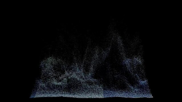 A concept animation showing a half dissolved flat Franc paper bank note on a black background