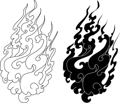 Japanese wave and fire isolate design for tattoo.