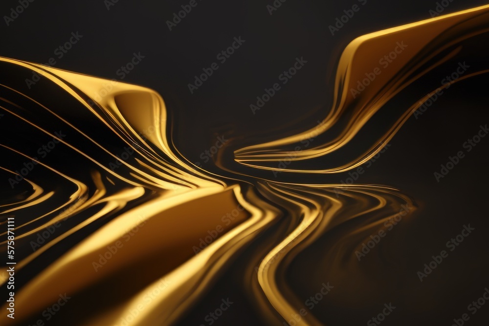 Wall mural gold abstract paint on black background created with generative ai