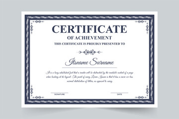 Simple vintage style certificate decoration and frame design for educational diploma. Credential frame border vector with calligraphy and dark colors. Business appreciation certificate paper vector.