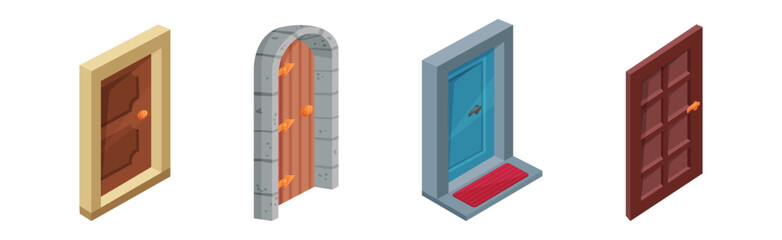 Door as Hinged Entry or Exit Isometric Vector Set
