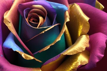 metallic colorful gold rose created with generative AI - obrazy, fototapety, plakaty