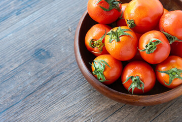 Delicious red tomatoes in Summer tray market agriculture farm full of organic. Fresh tomatoes, It can be used as background