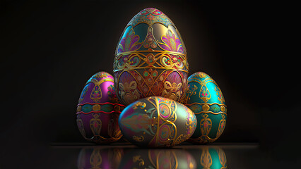 Easter Concept, Colorful Eggs, Shiny Metallic Colours.