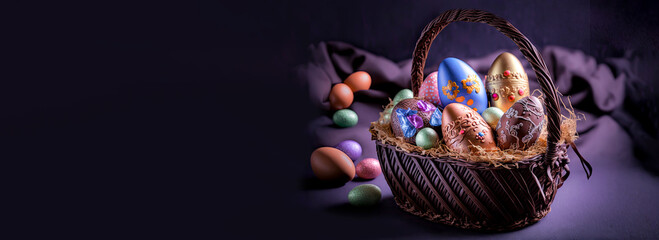 Easter concept with colourful eggs in a basket.